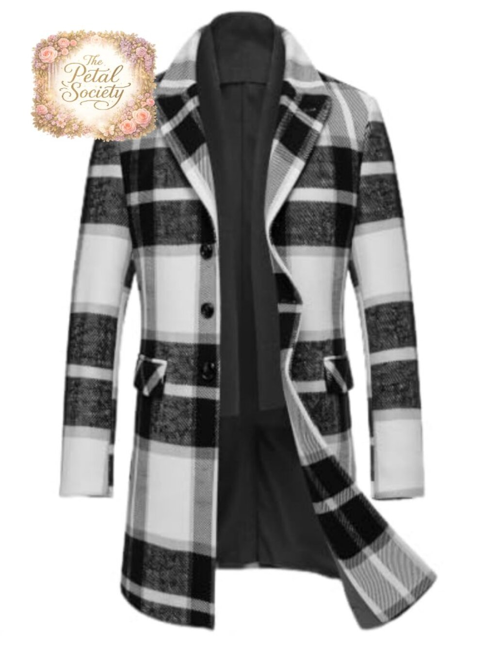 Men's Wool Blend Pea Coat Detachable Plaid Scarf Notched Collar Single Breasted